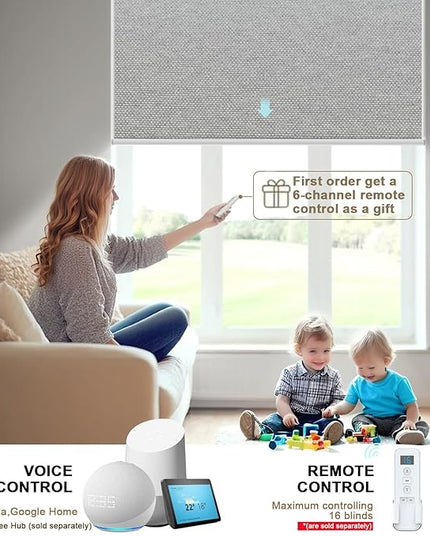 Motorized Blinds with Remote Smart Blackout Shades Electric Curtains Automatic Roller Blinds Shades for Indoor Windows Cordless with Alexa Google Home(Blackout Thunder Grey,W34.5X H62)