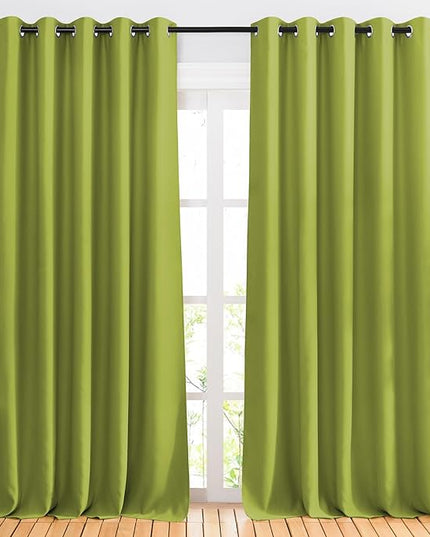 NICETOWN Room Darkening Sliding Door Curtains 2 Panels 102 inches Length - Grommet Privacy Sun & Heat Reducing Window Curtains & Drapes for Bedroom/Living Room (W66 x L102, Fresh Green)