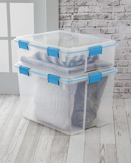 Sterilite 12-Pack Gasket Box, Weather-Resistant Storage Bins with Latching Lids, 37 Quart - Heavy-Duty Organizing Containers for Closet, Bathroom, and Office