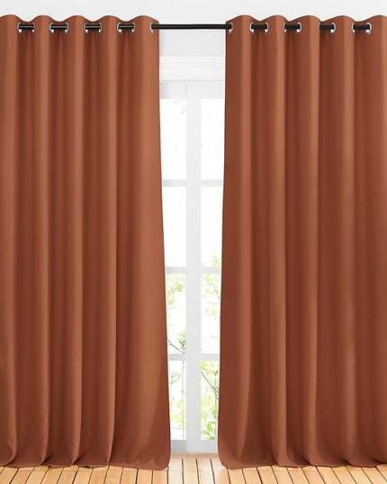 NICETOWN Blackout Room Divider Curtains 118 inches Long, Grommet Thermal Window Treatments Sound Reducing Drapes for Sliding Glass Door, Burnt Orange, W66 x L118, 2 Pieces