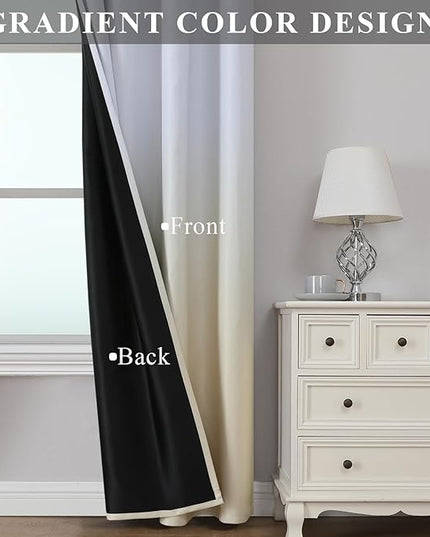 Estelar Textiler Beige and Greyish White Blackout Curtains for Bedroom 54 Inches Long, Room Darkening Thermal Insulated Ombre Grommet Curtains & Drapes for Kitchen and Bathroom, 52Wx54L, 2 Panels