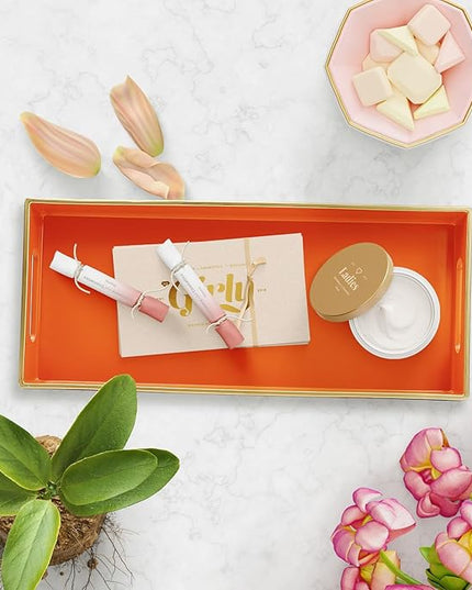 Orange Bathroom Vanity Tray for Countertop, Small Plastic Toilet Tank Versatile Storage & Organization Tray for Makeup, Perfume, Desk, Kitchen, Candles, 13.7"x6"x1.4", 35O