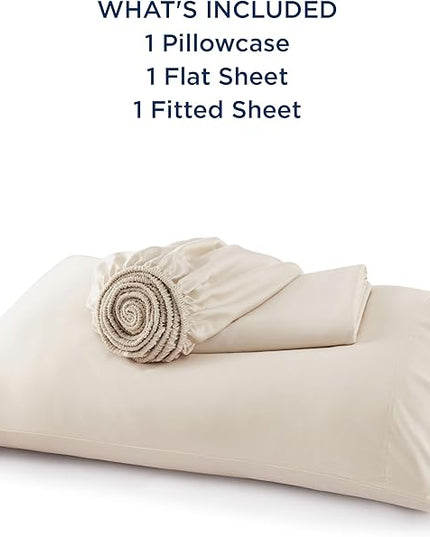 Bedsure Cooling Sheets Twin, Rayon Derived from Bamboo, Breathable & Soft Twin Sheets Set, Deep Pocket Up to 16 Inches, Hotel Luxury Silky Bedding for Hot Sleepers, Light Beige
