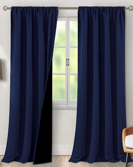 BGment Navy Blue Blackout Curtains for Living Room 108 Inch Long 2 Panels Set, 100% Light Blocking Room Darkening Thermal Insulated Rod Pocket Long Curtains for Bedroom, Each Panel 52 Wide