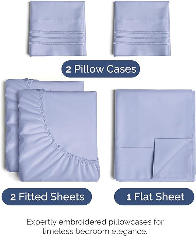 Split King Size 5 Piece Sheet Set - Comfy Breathable & Cooling Bed Sheets Set - Hotel Luxury Bedding for Women, Men, Kids, Teens, Boys & Girls - Deep Pockets, Soft, Wrinkle Free - Oeko-Tex - Lavender