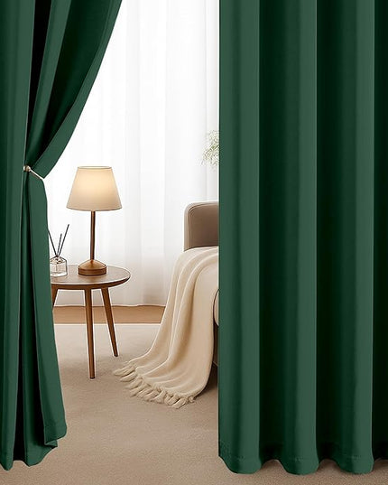 Simplebrand Ever Green Curtains for Bedroom Living Room 90 Inches Long 2 Panels Set, Room Darkening Thermal Insulated Curtains & Drapes, Solid Grommet Noise Reducing Window Treatment, W50 x L90 Inch