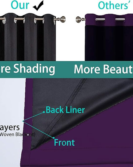 Yakamok 100% Wide Blackout Curtain 100 x 84 Inches for Sliding Glass Door, Grommet Light Blocking Thermal Insulated Room Divider Curtain for Living Room, 1 Panel,8.3ft Wide x 7ft Tall, Purple