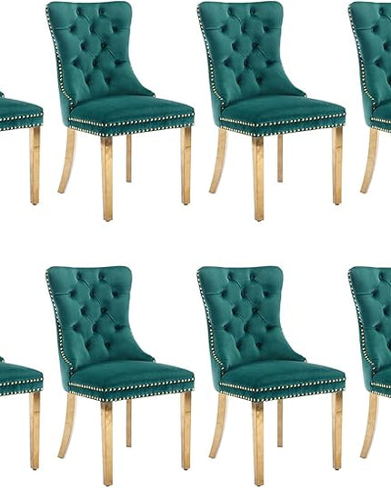 SoarFlash Velvet Dining Chair Set of 8, Upholstered Tufted Dining Room Chair with Nailhead Trim and Solid Gold Plated Leg for Kitchen (Black)