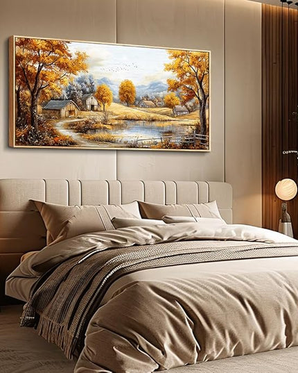 Wood Farmed Large Wall Decor For Living Room Canvas Wall Art For Office Modern Wall Decorations For Bedroom Autumn Forest Landscape Painting Farmhouse Pictures Artwork Room Home Decor 24x48 In