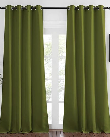NICETOWN Blackout Curtains 120 inch Length for Sliding Glass Door, Grommet Thermal Insulated Room Darkening Sound Reducing Drapes for Room Divider, 1 Panel, W52 x L120, Olive Green
