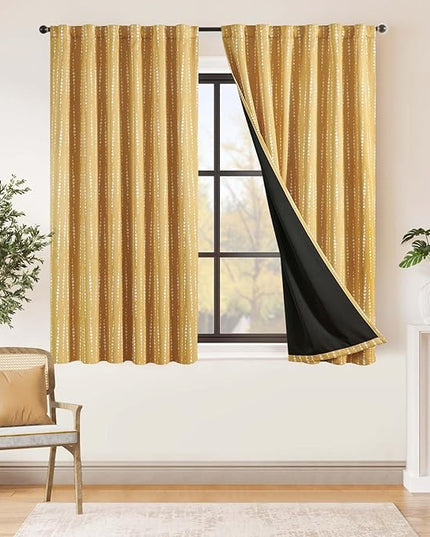 jinchan 95% Blackout Boho Curtains 63 Inch Length Moon Phases Printed Drapes Rod Pocket Thermal Insulated Curtains for Bedroom Nursery Mustard Yellow Window Drapes Curtain Set 2 Panels