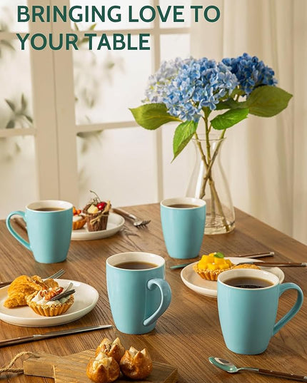 Sweese Porcelain Coffee Mugs - 16 Ounce (Top to the Rim) for Coffee, Latte, Tea, Cocoa, Set of 4, Turquoise