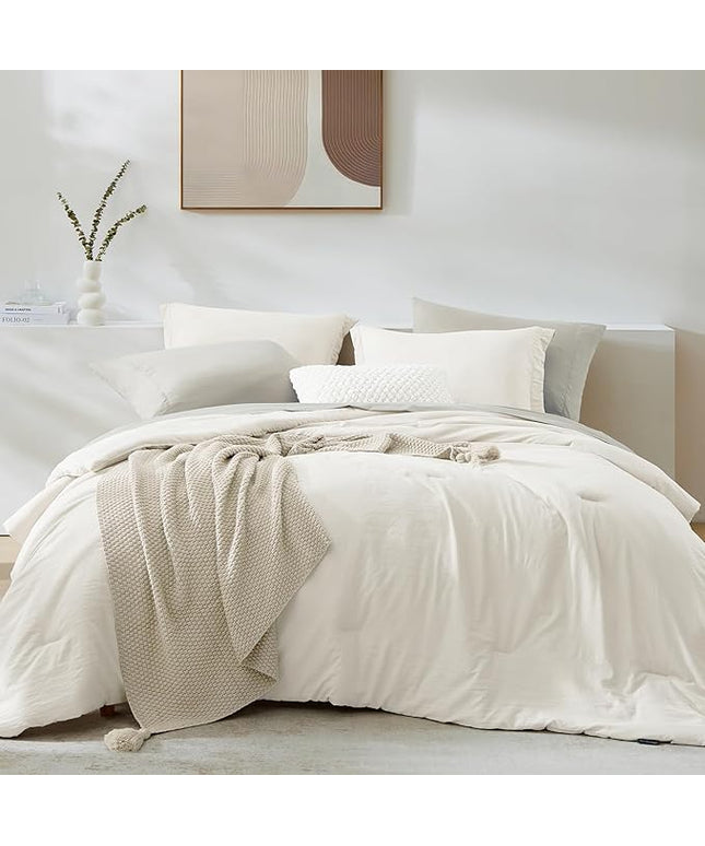 WRENSONGE King Comforter Set, 7 Pieces White Soft Bed in a Bag King with Fitted Sheet, Flat Sheet, 2 Pillow Shams, and 2 Pillowcases- Warm Bedding Set for All Season