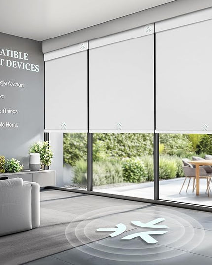 Motorized Blinds with Remote, Hub-Free Smart Blinds Work with Alexa, Automatic Roller Shades for Windows with Matter Motor, Cordless Blackout Shades, Solar Panel, Rechargeable, White, 36*72