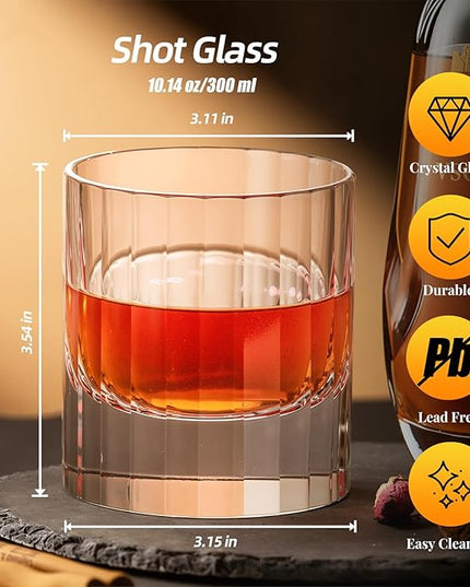 KAMMAK Crystal Whiskey Glasses Set of 2, 10.14 Oz Old Fashioned Tumbler with Delicate Cut Rim & Thick Heavy Base, Elegant Barware for Scotch, Bourbon, Cocktail, Wine - Ideal Gift & Home Drinkware