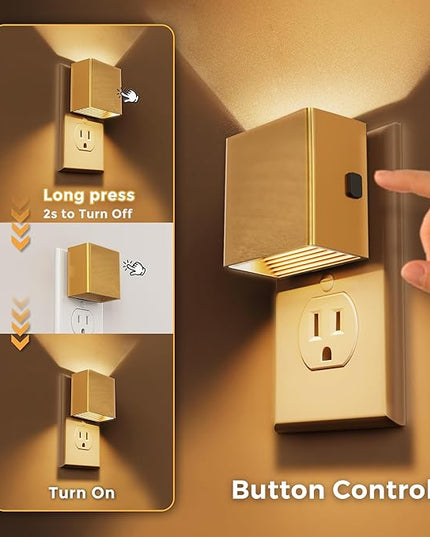 L LOHAS LED Night Light,Night Lights Plug into Wall,[2-Pack] Dimmable Night Light with Light Sensor,3000K Warm White,Gold Nightlight for Bathroom Hallway Kitchen