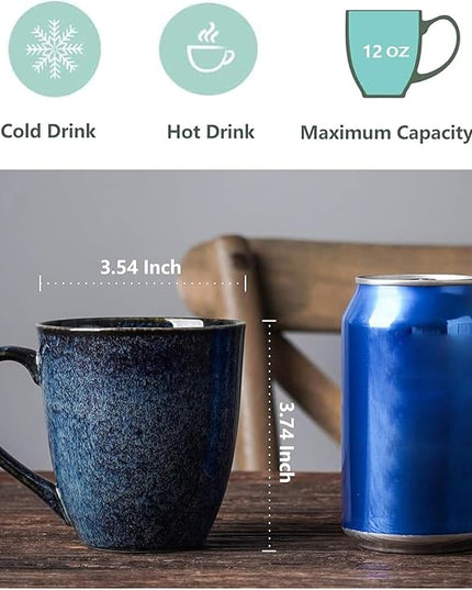 vicrays Coffee Mug Set, 12 Ounce, Set of 6, Ceramic Mug for Men, Women, Unique Glazed Mugs with Handle for Coffee, Tea, Milk, Cocoa, Cereal(blue)