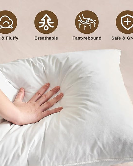 BHZ Goose Down Feather Pillows Queen Size Set of 2, Hotel Collection Bed Pillows for Sleeping Medium Firm Soft Support Pillow for Side and Back Sleepers with 100% Cotton Fabric