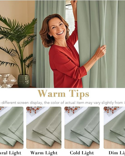 H.VERSAILTEX Blackout Curtains Thermal Insulated Window Treatment Panels Room Darkening Blackout Drapes for Living Room Back Tab/Rod Pocket Bedroom Draperies (2 Panels, Light Sage, 42 x 84 Inch)