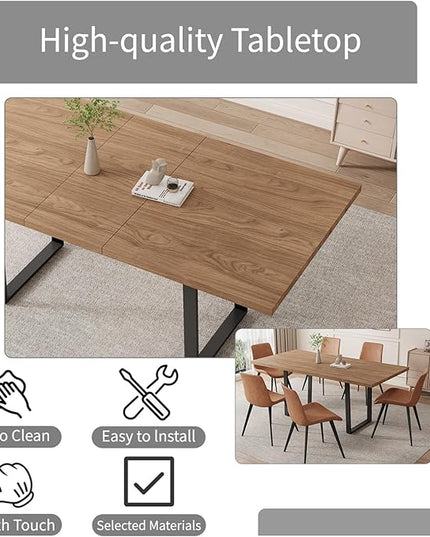 ZckyCine Expandable Walnut Dining Table, 67" to 51" Extendable Rectangular Table with Thickened Top and Metal U-Shaped Legs, Modern Wood Dining Table for Kitchen Dining Room