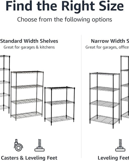 Amazon Basics 3-Shelf Adjustable Heavy Duty Steel Wire Rack Storage Shelving Organizer for Kitchen, Garage, 23.2" L x 13.4" W x 30" H, Black