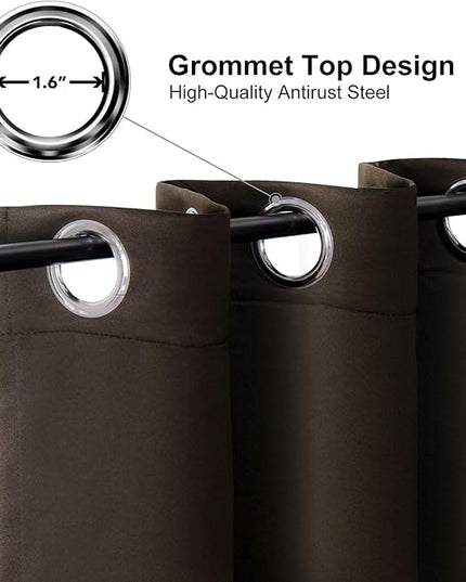 ChrisDowa Grommet Blackout Curtains for Bedroom and Living Room - 2 Panels Set Thermal Insulated Room Darkening Curtains (Brown, 42W x 63L)