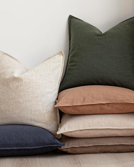 Foindtower Pack of 2, Decorative Linen Solid Throw Pillow Covers Soft Accent Cushion Case Farmhouse Neutral Pillowcase for Chair Couch Sofa Bedroom Living Room Home Decor 16x16 Inch Olive Branch Green