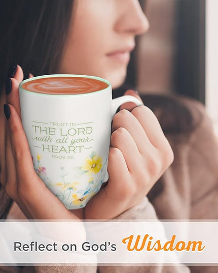 Christian Art Gifts Inspirational Ceramic Coffee & Tea Scripture Mug for Women: Trust in the Lord Encouraging Bible Verse, Microwave & Dishwasher Safe Lead-free, Multicolor Floral, Light Green, 12 oz.
