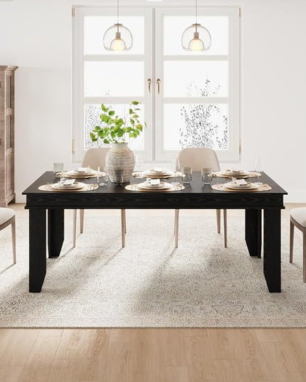 GarveeHome Farmhouse Dining Table for 6-8 People, 71 in Long Kitchen Tables with Wooden Sturdy Frame, 6 ft Large Rectangular Dinner Table for Dining Room, Kitchen, Black, 71" Non-extendable