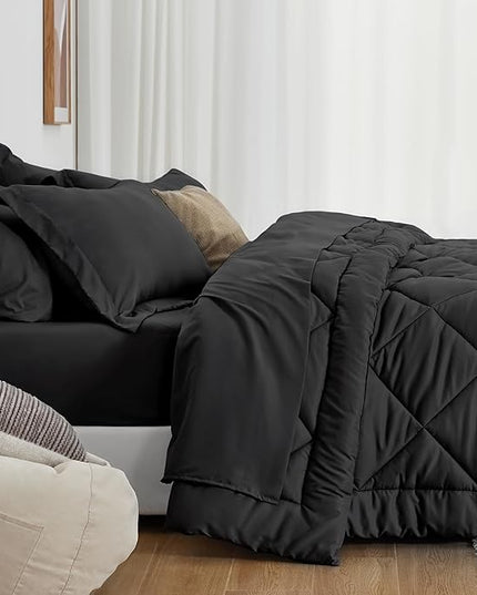 Love's cabin Twin XL Comforter Set Black, 5 Pieces Twin XL Bed in a Bag, All Season Bedding Sets with 1 Comforter, 1 Flat Sheet, 1 Fitted Sheet, 1 Pillowcase and 1 Pillow Sham