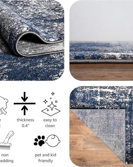 Keen Home Design Area Rugs - 5x8 Non-Shedding, Abstract Rugs for Kitchen, Living Room, Bedroom, Dining Room, Entryway - Size: 5'3" x 7'7", Navy/Grey/White