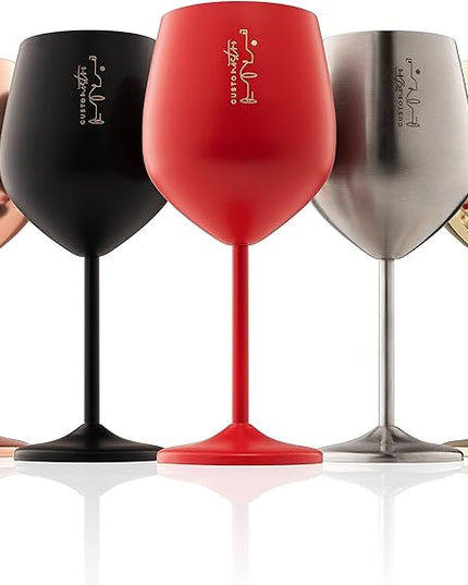 Gusto Nostro Stainless Steel Wine Glass - 18 oz - Unbreakable Colorful Wine Glasses for Travel, Camping and Pool - Fancy, Unique and Cool Portable Metal Wine Glass for Outdoor, Picnics (Set of 2)
