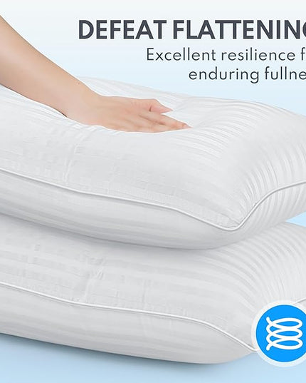 Queen Size Bed Pillows - Premium Down Alternative Cooling Pillows Set of 2 for Side, Back, and Stomach Sleepers Fluffy Hotel Quality Soft Microfiber Fill Breathable Skin-Friendly