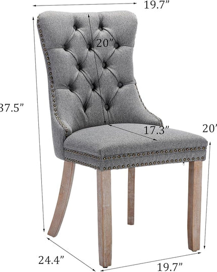 SoarFlash Linen Fabric Dining Chair Set of 4, Upholstered Tufted Dining Room Chair with Nailhead Trim, Solid Light Color Wood Leg for Kitchen (Smoky Gray)