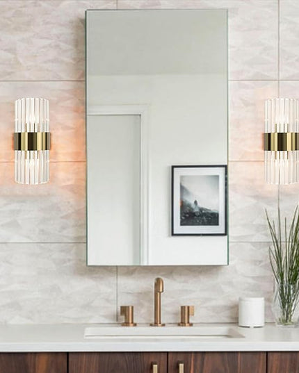 Gold Crystal Wall Sconce Set of 2, Modern Crystal Glass Sconces Lighting 2-Light Brass Glass Wall Light Fixtures for Bathroom Hallway Bedroom, 8-Inch