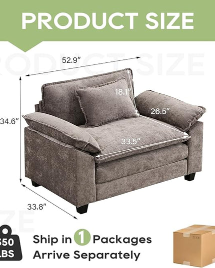 Modular Sectional Sofa, Comfy Cloud Couch Sectional Sofa, Chenille Sofa Sleeper Deep Seat Sofa with Throw Pillows for Living Room (Light Gray, 53"- Single Seat)