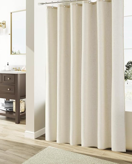 Naturoom Warm Beige Linen Shower Curtain, Country Boho Farmhouse Bath Decor Shower Curtains Neutral Cloth Weighted Textured Fabric Bath Curtain Liner with Hooks, 72x96
