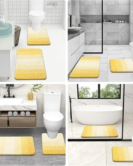 OLANLY Bathroom Rug Set 2 Piece, Soft Absorbent Microfiber Bath Mats and U-Shaped Contour Toilet Rug, Non-Slip, Machine Wash Dry, Plush Shaggy Bath Mats for Bathroom (30"x20"+24"x20", Yellow)