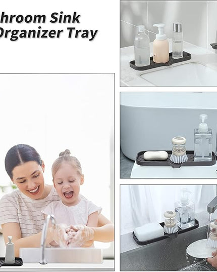 Silicone Bathroom Soap Dishes with Drain Spout-Bathroom and Kitchen Sink Organizer,Sponge Holder,Dish Soap Tray,Perfect for Dispenser,Scrubber,Bottle,Cup on Sink or Counter-Coffee 12"×4"