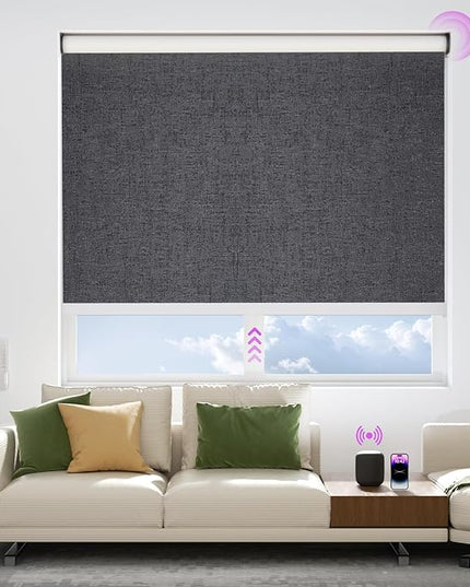 Astomi Motorized Blinds with Remote - Blackout Smart Roller Shades Compatible with Alexa & Goggle Home, Solar Rechargeable, Custom Size 22" - 100" for Indoor Window, Elegance Black