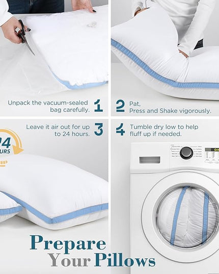 viewstar Bed Pillows, Down Alternative Hotel Pillows for Side, Back, or Stomach Sleepers, Plush, Blue, Standard