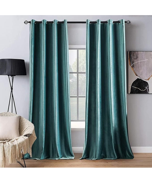 MIULEE 2 Panels Blackout Velvet Curtains Solid Soft Grommet Teal Curtain Thermal Insulated Soundproof Room Darkening Black Out Curtains/Drapes/Panels for Living Room Bedroom 52 x 108 Inch