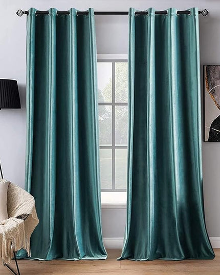 MIULEE 2 Panels Blackout Velvet Curtains Solid Soft Grommet Teal Curtains Thermal Insulated Soundproof Room Darkening Long Black Out Drapes/Panels for Living Room Bedroom 52 x 96 Inch Length