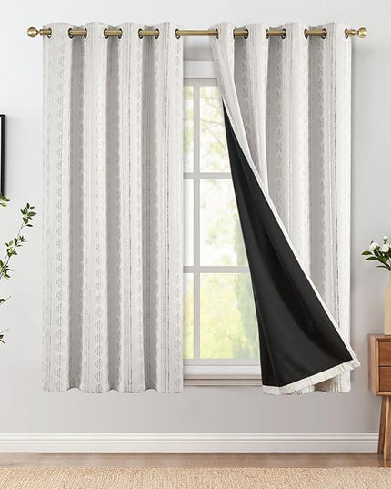 jinchan 95% Blackout Boho Curtains 72 Inches Long for Christmas Bedroom Living Room Decor Festive Silver Geometric Foil Printed Curtain Grommet Top Room Darkening Drapes Off White 52 x 72 2 Panels