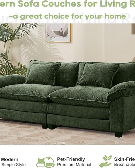 86" Modular Sectional Sofa, Comfy Cloud Couch Sectional Sofa, Chenille Sofa Sleeper Deep Seat Sofa with Throw Pillows for Living Room (Green, 86"- Loveseat)