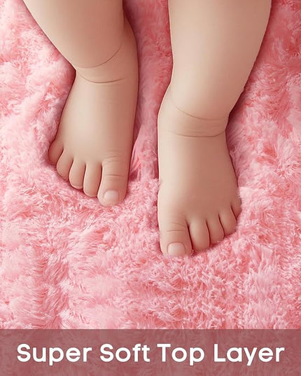 Ophanie Round Rugs 5Ft Pink Circle Area Rug, Fluffy Fuzzy Bedroom Carpet, Plush Soft Shaggy Indoor Floor Kawaii Living Room Rugs for Kids, Cute Room Decor for Teen Girls Home Decor Aesthetic, Nursery
