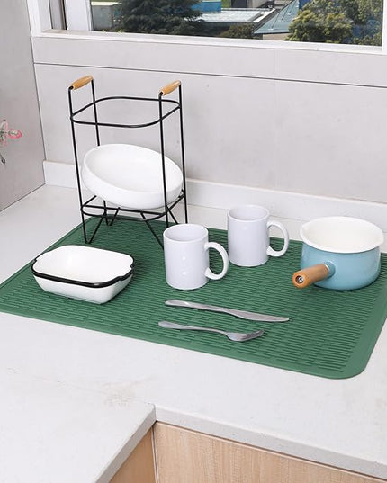 Silicone Dish Drying Mat for Multiple Usage,Easy clean,Eco-friendly,Heat-resistant Silicone Mat for Kitchen Counter or Sink,Refrigerator or Drawer Liner Green 3XL 28 inches x 18 inches