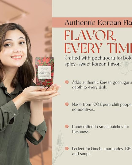 Premium Gochugaru Red Pepper Flakes - Sun-Dried Korean Chili Powder for Kimchi, Marinades, BBQ & Everyday Cooking (2oz)