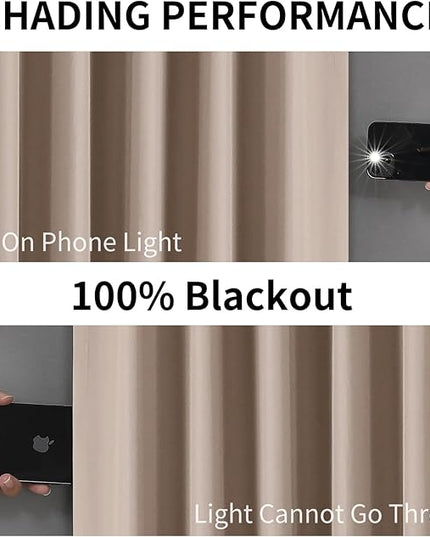 Joydeco Taupe Curtains 96 Inches Long for Bedroom, 100% Blackout Curtains 96 Inches Long for Living Room, Grommet Thermal Insulated 96 Inch Black Out Drapes 2 Panels for Bedroom Windows