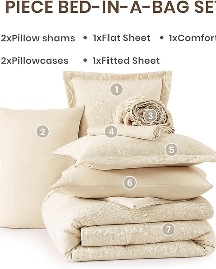 Monbix Full Size Comforter Set, Birch Marble Pattern Bedding Comforter for Full Size Bed Set, Reversible Bedding Sets 7 Pieces, Bed in a Bag with Comforter, Sheets, Pillowcases & Shams